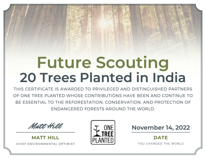 Certificate for planting trees